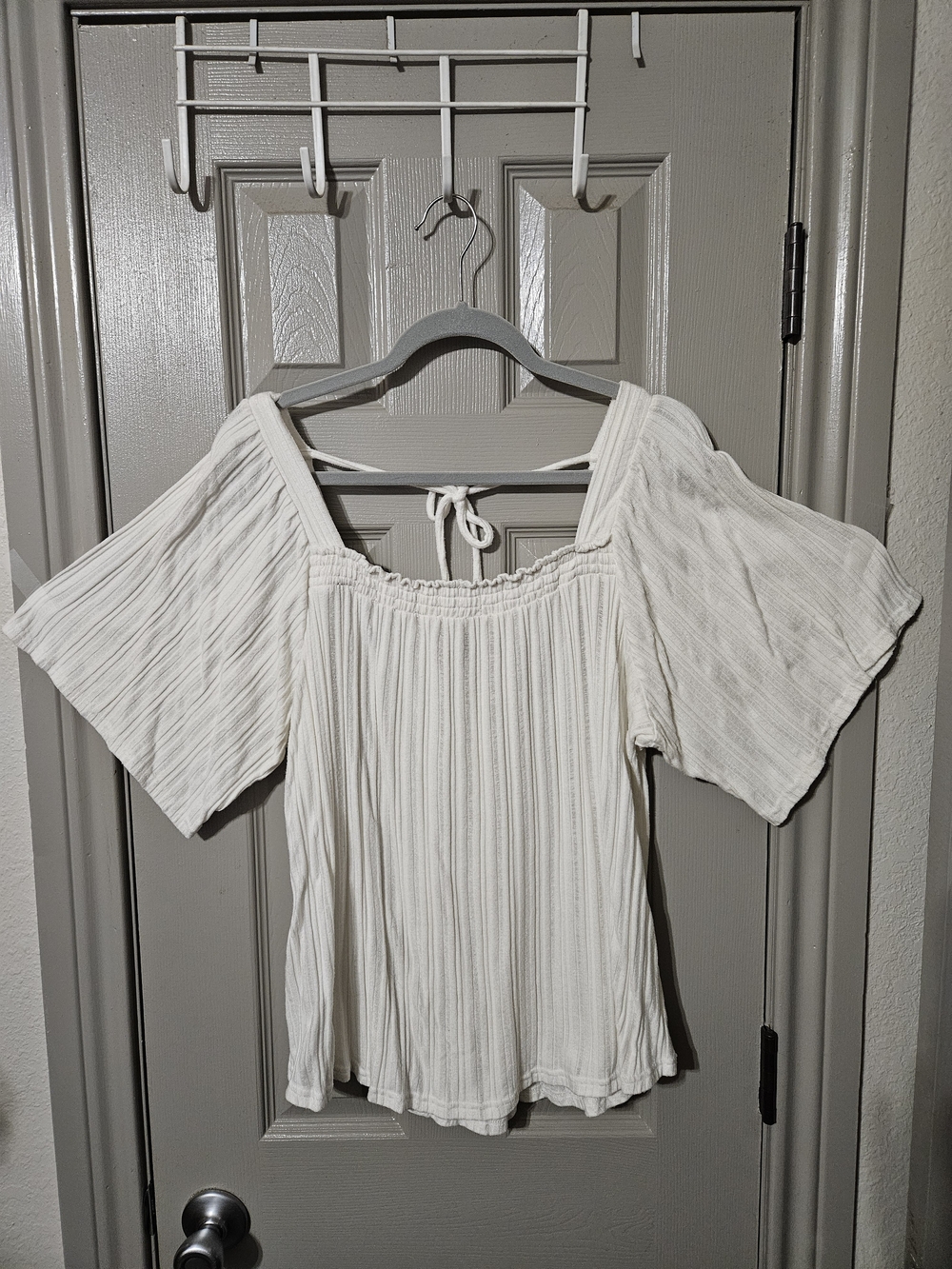 Cato White Smocked Square-Neck Peasant Top